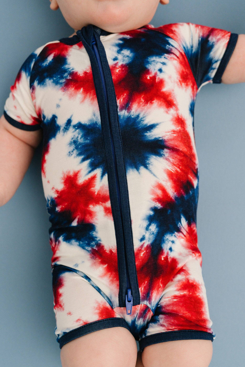 Firecracker Tie Dye Bamboo Short Romper: 0-3M