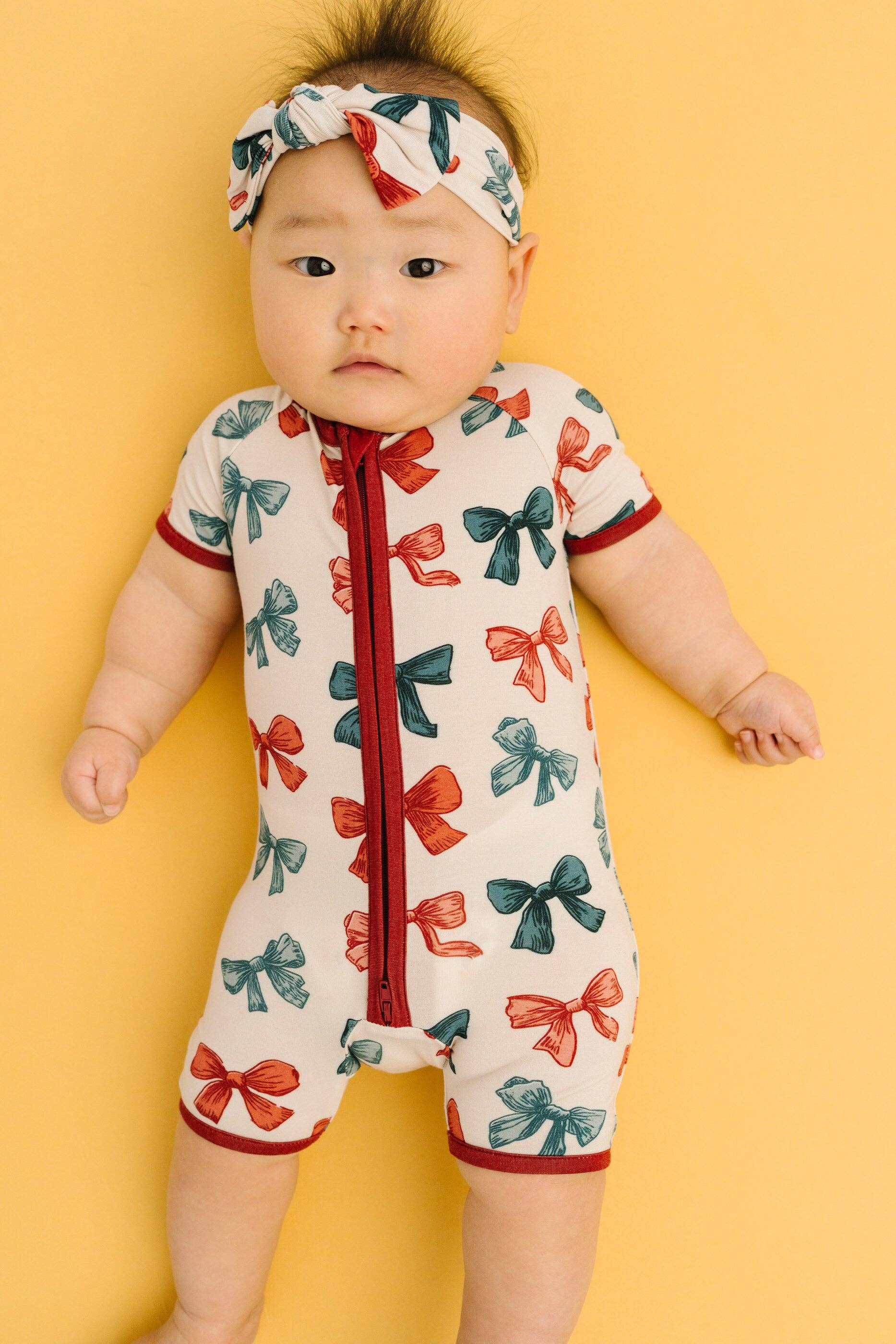 Patriotic Bows Bamboo Short Romper: 2T