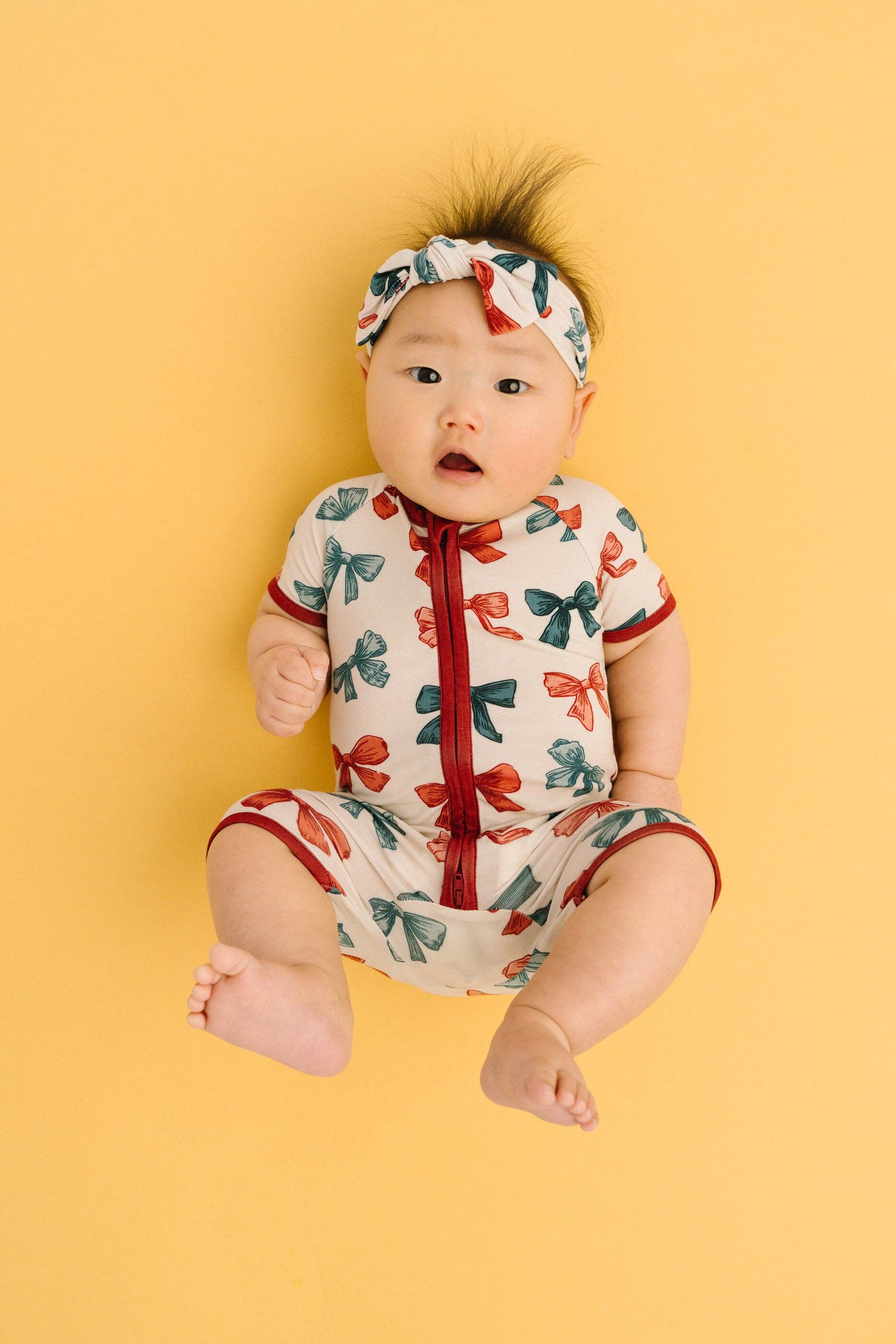 Patriotic Bows Bamboo Short Romper: 0-3M