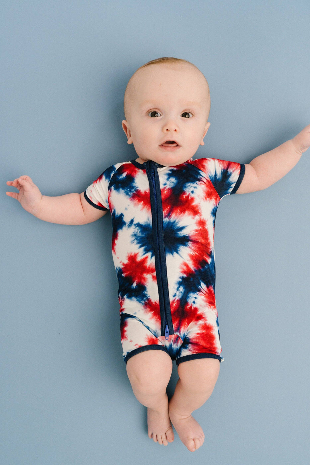 Firecracker Tie Dye Bamboo Short Romper: 12-18M
