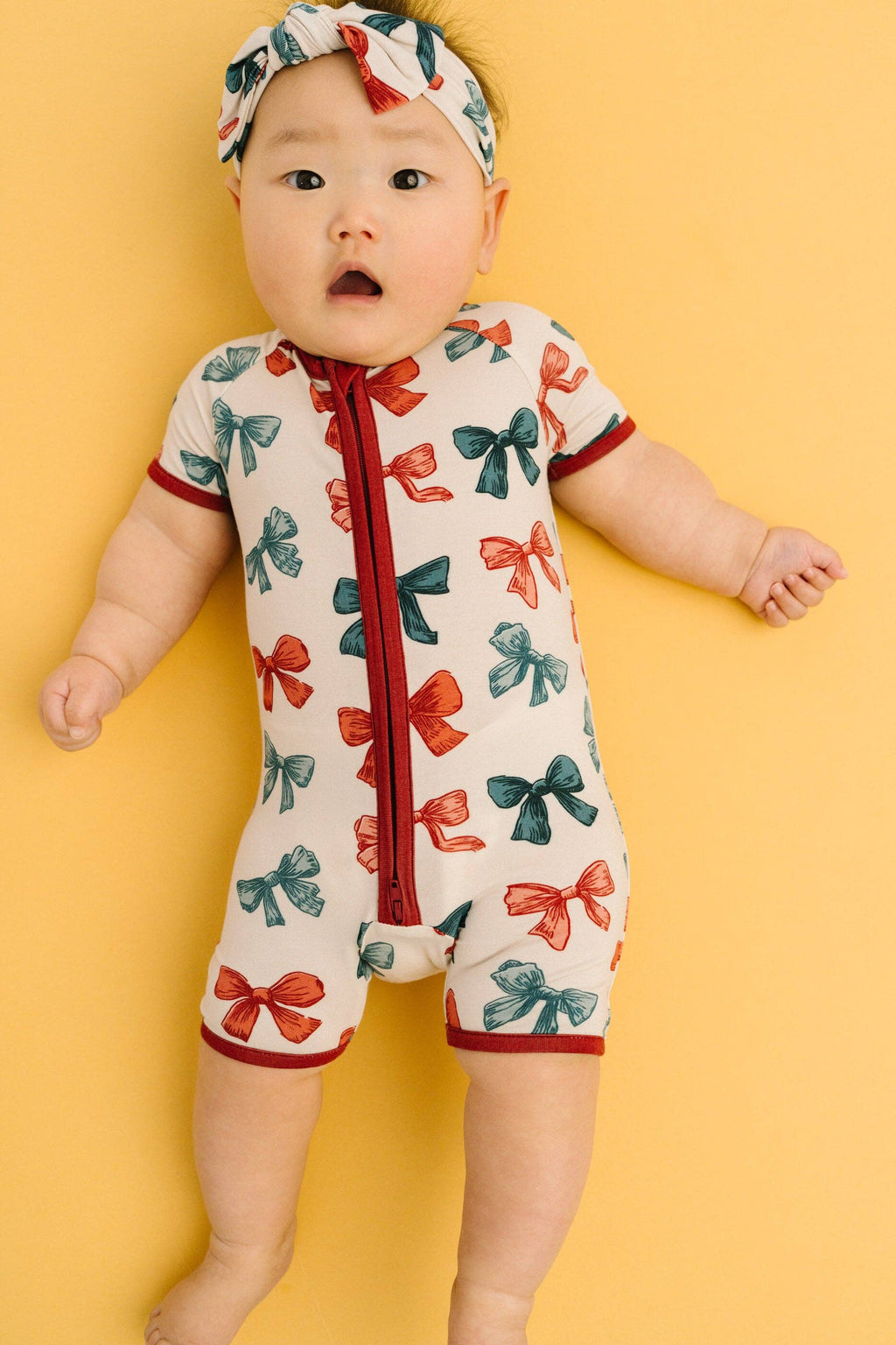 Patriotic Bows Bamboo Short Romper: 0-3M